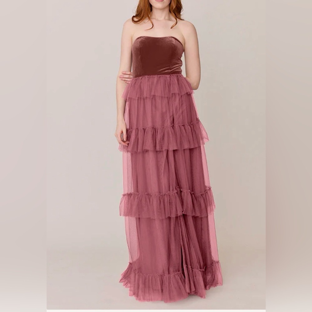 Revelry Frankie Convertible Velvet + Tulle Dress in Dusty Rose / Rosewood - 12